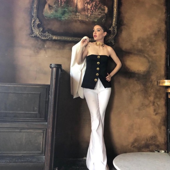 ZARA BUTTON BUSTIER BLACK GOLD TOP - Picture 2 of 10